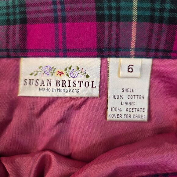 Susan Bristol Size 6 Tartan Plaid Kilt Skirt Pink Green 1980s Vintage Deadstock - Picture 3 of 10
